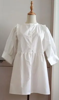 【one earth】ホワイト 五分袖 シャツ