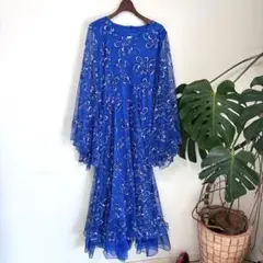 社交ダンス ドレス ロイヤルブルー L相当 ラメ 刺繍 発表会