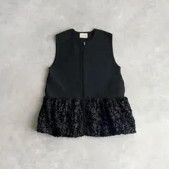 UNITED ARROWS フラワー サテン コンビ ベスト　ブラック