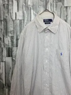 POLO　長袖シャツ＊ブルーストライプ　Mサイズ　＃A-2-3のサムネイル