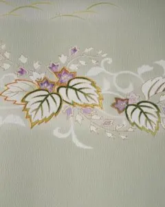 【未仕立て】京友禅 付下げ 手描き 霞暈し 桐文様 薄萌黄 正絹 丹後ちりめん