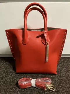 FIRMIN☆新品☆スタッツ付き2wayレザートートバッグ レッド