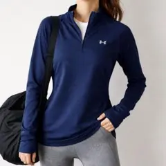 アンダーアーマー【S】ハーフジップ長袖トップス スポーツ 胸ロゴ トレーニング