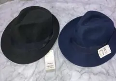 中折れハットセット 濃紺M56.5cm毛100%+黒58cmポリエステル