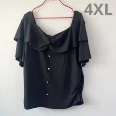 【大きいサイズ 4XL】フリルリブトップス ブラックのサムネイル