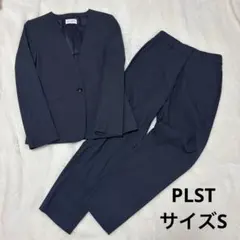 【着用1回】PLST リネンブレンド ノーカラー セットアップ ネイビー