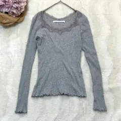 【PAGEBOY】リブニット　Fサイズ　グレー　レース