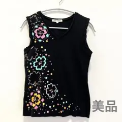 美品★LAURA ASHLEY ノースリーブ シャツ花柄スパンコール Sサイズ