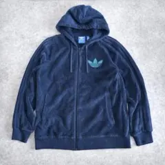 adidas フリースパーカー フルジップ ネイビーブルー 2014年製