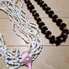 フラダンス レイ 2本セット ホワイトシェル ブラウン