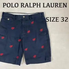 90s POLO RALPH LAUREN ハーフパンツ 32 ネイビー 総柄