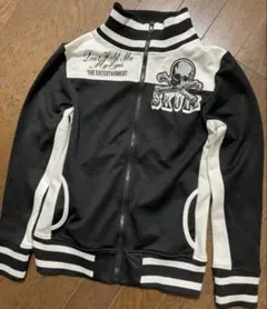 スカル刺繍 ジップアップジャージ 黒×白