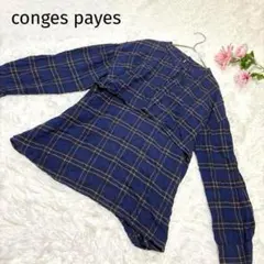 コンジェペイエ　チェック柄　セーラーデザインブラウスシャツ　長袖　ネイビー　L