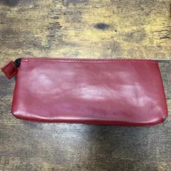 赤い合成皮革ペンケース 2ポケット筆箱