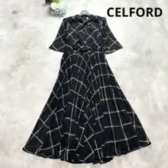 極美品 CELFORD ボウタイ プリーツ ロングワンピース マキシ丈 36