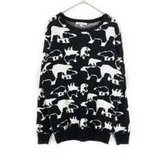 パンダニット クルーネック 動物柄 アニマル ブラック ホワイト 黒 白