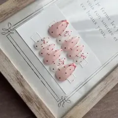 ピンクホワイトハートリボン ネイルチップ10個セット アーモンド