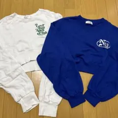 スピンズ　Mサイズ　スウェット　青　白クロップド　ショート丈 2点セット