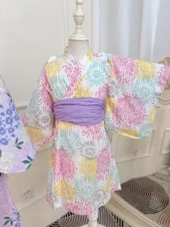新品未使用 Petit main プティマイン 花火柄 浴衣 100cm 女の子