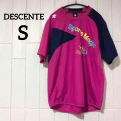 DESCENTE ウォームアップウェア　ピンク　ネイビー　L 半袖　ピステ