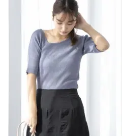 イレギュラーネック5分袖ニット