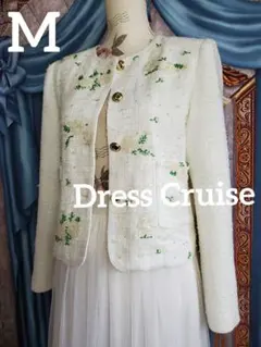 M【新品インポートセレクト】オーロラ糸混春ツイードビーズ花飾りジャケット