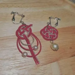 水引イヤリング 梅結び×淡路結び