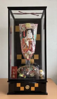 吉徳大光】羽子板飾り ガラスケース付 正月飾り 日本人形 昭和レトロ