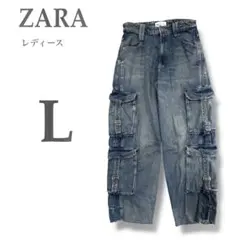 【ザラ】デニムカーゴパンツ⭐︎ブルー⭐︎L⭐︎ レディース⭐︎パンツ⭐︎ハイウエスト⭐︎のサムネイル