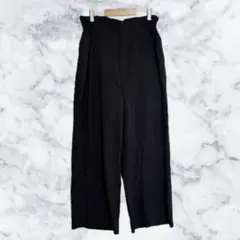 INDIVI✨ウォッシャブルタック入りミディワイドパンツブラックウエストゴム38