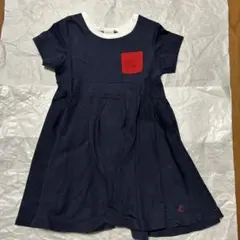 プチバトー ネイビー 半袖ワンピース 3ans95cmポケット付き