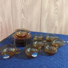 ADELEX アンバーガラス カップ・ソーサー 10個セット
