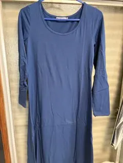 新品長袖カットソーロングワンピースブルーTシャツ生地部屋着パジャマシンプルデザイ