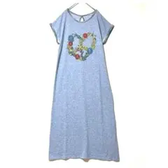 2830☆チチカカ 半袖 ロング ワンピース ハート 花柄 エスニック ブルー