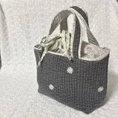 リバティ×ヌビキルト　フラワー刺繍　リバティ巾着　　ハンドメイド⑤