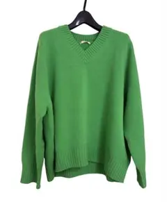 PLAGE フィインウールグリーン Vネック ニットセータープルオーバー
