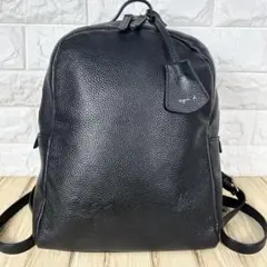 ✨美品✨アニエスベー リュック ロゴ型押し レザー ブラック