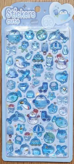 水色 ホログラム ボンボンドロップシール うるちゅる くじら ペンギン