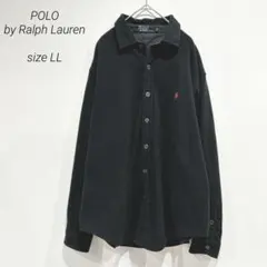 ポロ ラルフローレン フリース素材 長袖シャツジャケット 厚手 LL 黒 刺繍