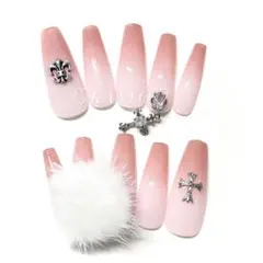 現品 ネイルチップ クロム ちゅるん Y2K シズニルック 地雷　ロングネイル