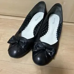 marie femme リボン付き黒パンプス 中ヒール