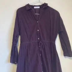 コーデュロイ シャツワンピース ワインレッド