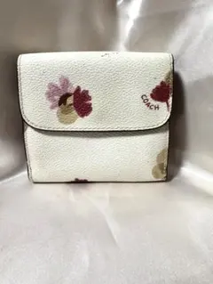 COACH コーチ 三つ折り財布 フローラル 花柄 アイボリー ミニ財布