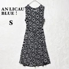 アンリックオーブルー ノースリーブワンピース S ロング丈 総柄 フレア 黒