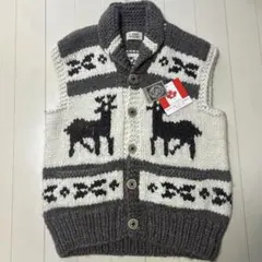 【極美品/カナダ製】C.WEST カウチン ベスト 鹿柄 ハンドニット M
