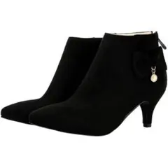 限定値下！レディース　ショートブーツ　ミドルヒール　リボン付き　アンクルブーツ