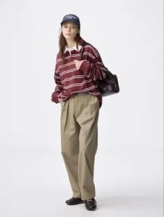 GU　チノバレルレッグタックパンツ　M ベージュ