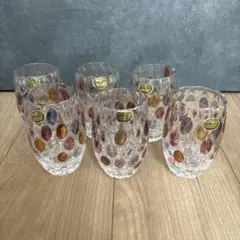 【新品未使用】ボヘミアガラス カラフルドットグラス 6個セット
