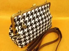 アヤノコウジ 未使用 大玉グレー×白ドットがま口ショルダーバッグ 