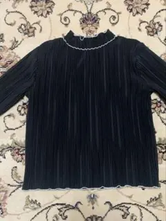 プリーツメローハイネックブラック七分袖トップス